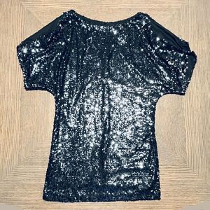 NV Couture Full‎ Sequin Cold Shoulder Cocktail Dress Midnight Blue 4 Stretch
